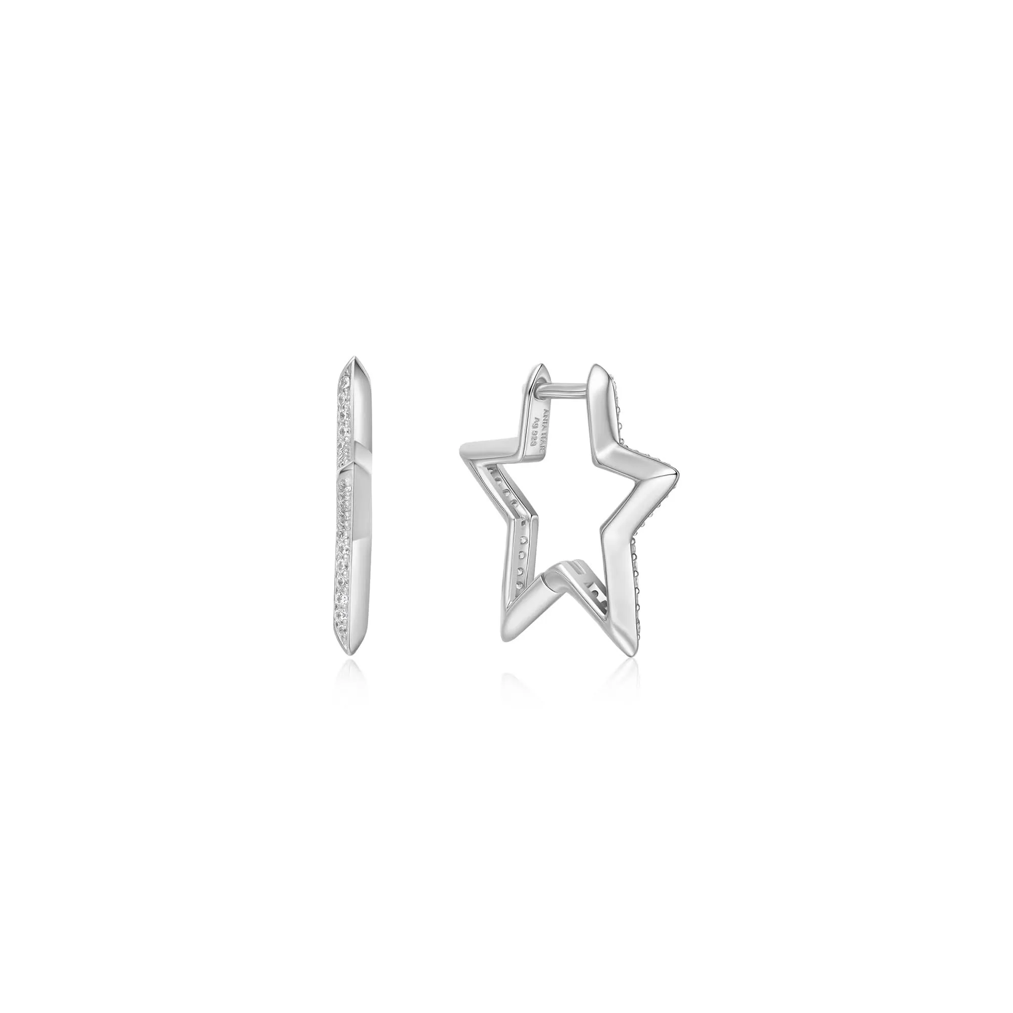 Silver Medium Star Pav Hoop Earrings E064-05H