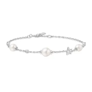 Silver Pearl and Star Station Bracelet B065-05H