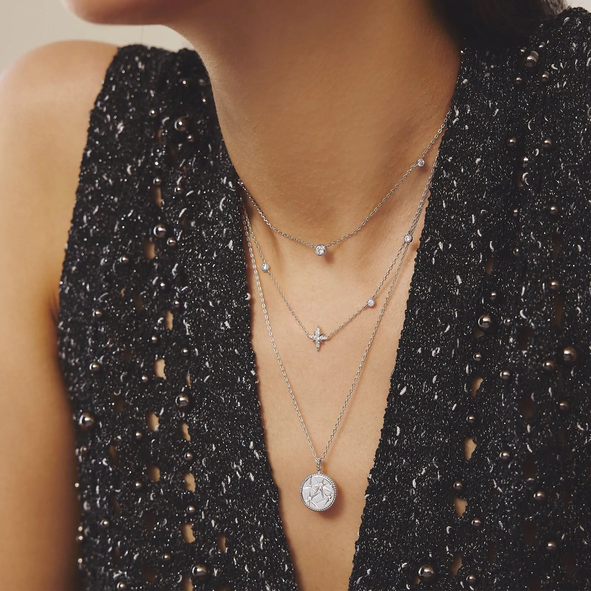 Silver Starry Charm Necklace N065-08H