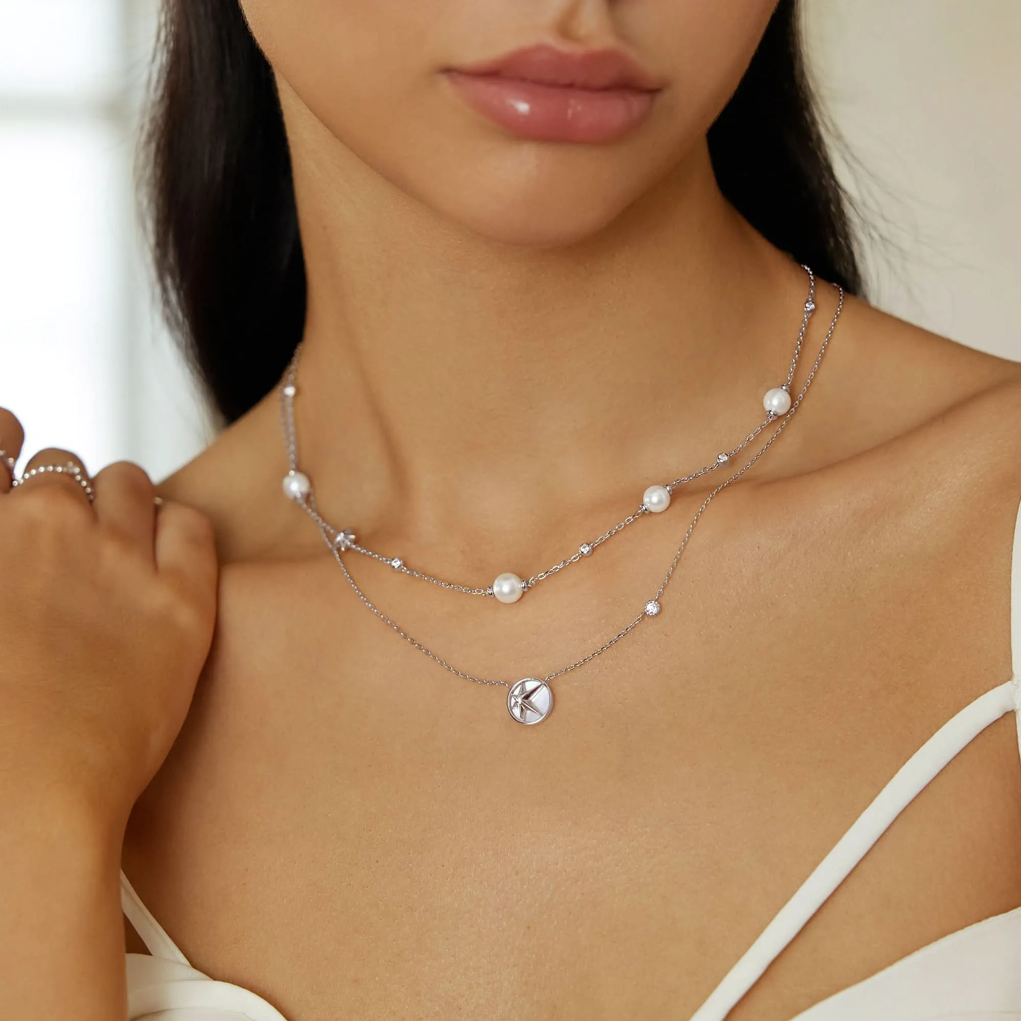 Silver Starry Mother of Pearl Necklace N065-05H