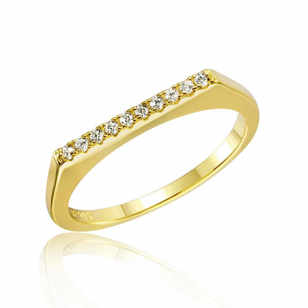 Silver 925 Gold Plated Stackable Flat Top CZ Ring - STR01047GP