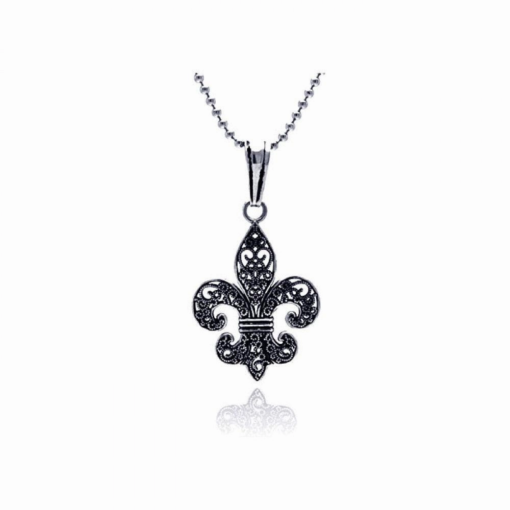 Silver 925 Oxidized fLeur De Lis Pendant - OXP00023