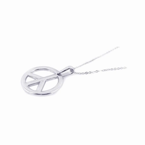 Silver 925 Rhodium Open Peace Sign CZ Necklace - BGP00197
