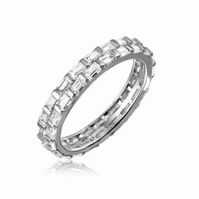 Silver 925 Rhodium Plated Baguette CZ Double Band - GMR00106