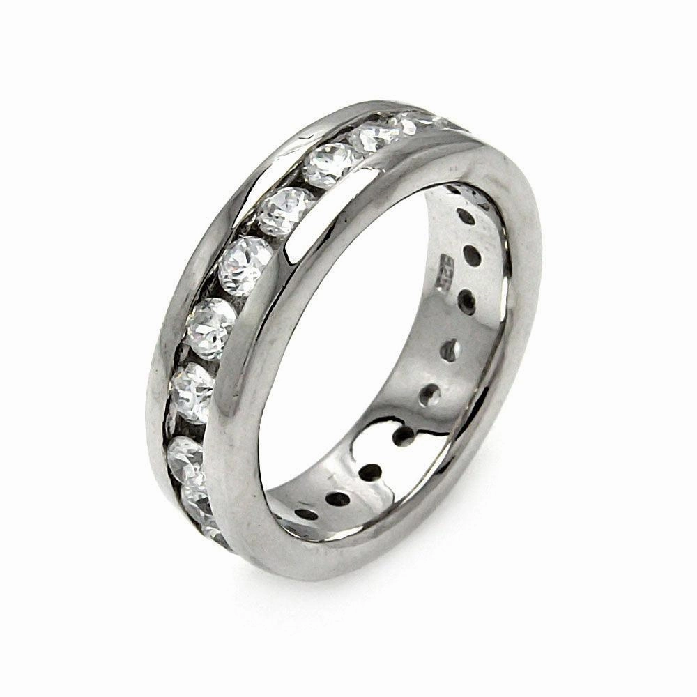 Silver 925 Rhodium Plated Channel Set CZ Stackable Eternity Ring - STR00068