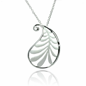 Silver 925 Rhodium Plated Clear CZ Leave Pendant Necklace - STP01369