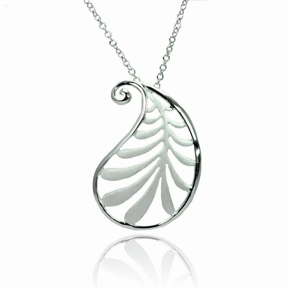 Silver 925 Rhodium Plated Clear CZ Leave Pendant Necklace - STP01369
