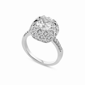 Silver 925 Rhodium Plated Clear Micro Pave Set CZ Bridal Ring - BGR00731