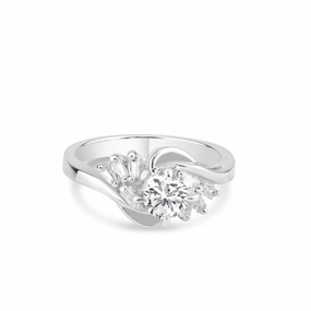 Silver 925 Rhodium Plated Clear Multi Shaped CZ Twist Fan Bridal Ring - BGR00724