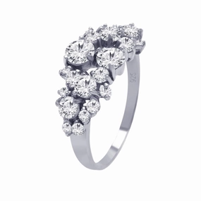 Silver 925 Rhodium Plated Clear Multi Sized CZ Ring - AAR0012CLR