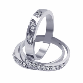 Silver 925 Rhodium Plated Clear Pave CZ Ring Set - AAR0024