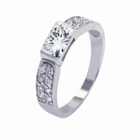 Silver 925 Rhodium Plated Clear Rectangular Center Pave CZ Ring - AAR0002CLR