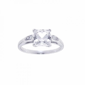 Silver 925 Rhodium Plated Clear Square Center CZ Ring - STR00580