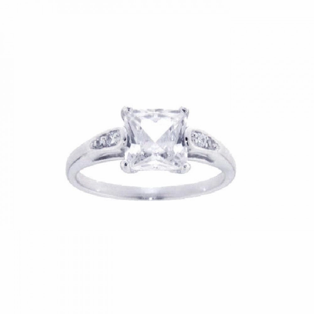 Silver 925 Rhodium Plated Clear Square Center CZ Ring - STR00580