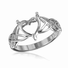 Silver 925 Rhodium Plated Criss Cross Designed Shank Heart Mounting Ring - BGR01016