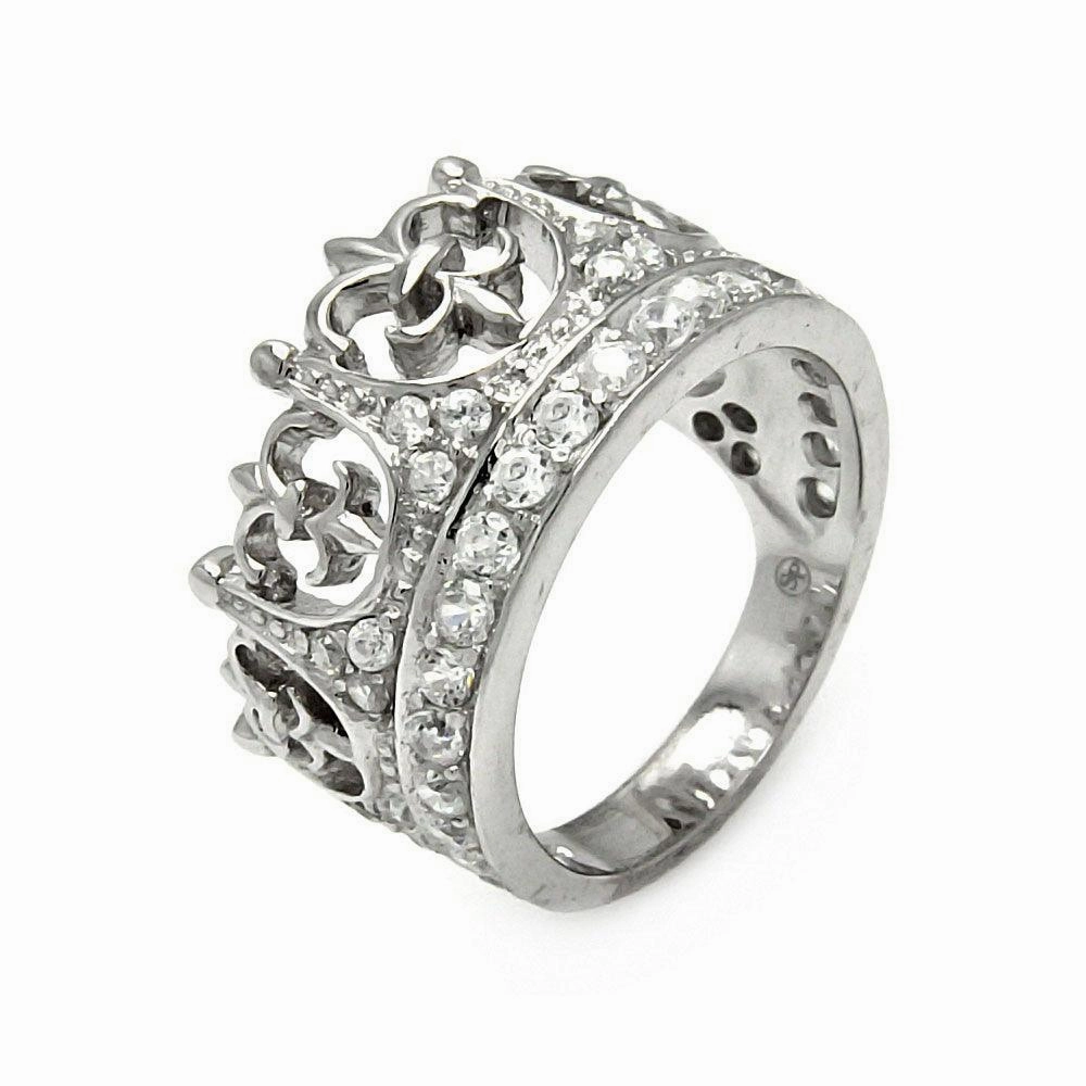Silver 925 Rhodium Plated CZ Crown Ring - STR00063