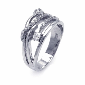 Silver 925 Rhodium Plated CZ Intertwined Ring - STR00511