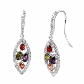 Silver 925 Rhodium Plated Marquise-Shaped Multi-Color CZ Earrings - BGE00460