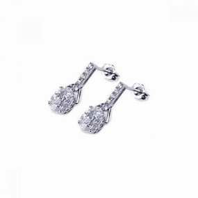 Silver 925 Rhodium Plated Micro Pave Clear CZ Dangling Earrings - ACE00002