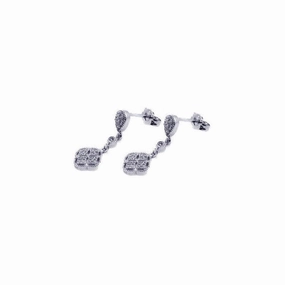 Silver 925 Rhodium Plated Micro Pave Clear Marquis Flower CZ Dangling Earrings - ACE00019