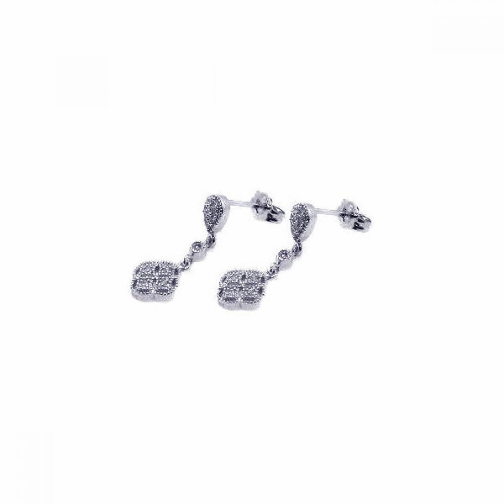 Silver 925 Rhodium Plated Micro Pave Clear Marquis Flower CZ Dangling Earrings - ACE00019