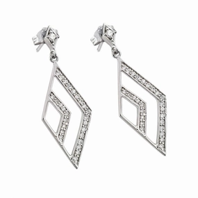 Silver 925 Rhodium Plated Micro Pave Clear Open Marquis CZ Dangling Stud Earrings - ACE00029