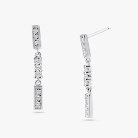 Silver 925 Rhodium Plated Multiple Channel Round CZ Dangling Earrings - BGE00218