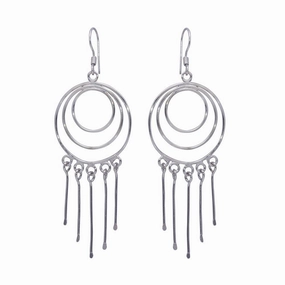 Silver 925 Rhodium Plated Multiple Graduated Open Circle Wire Dangling Hanging Teardrop Hook Earrings - DSE00019