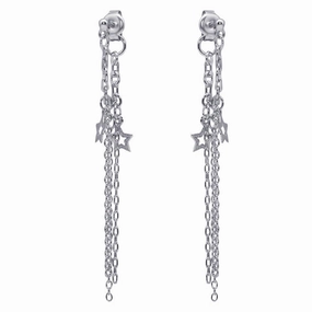 Silver 925 Rhodium Plated Multiple Wire Dangling Open Star Stud Earrings - DSE00027