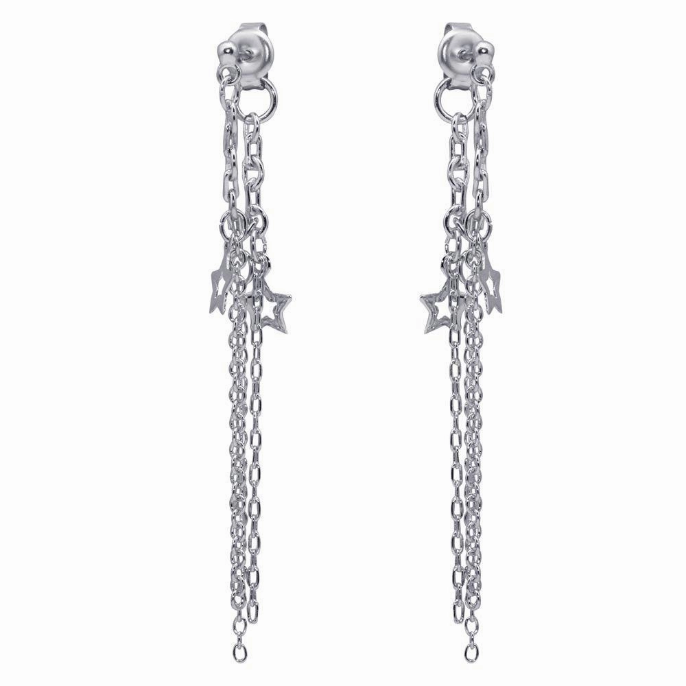 Silver 925 Rhodium Plated Multiple Wire Dangling Open Star Stud Earrings - DSE00027
