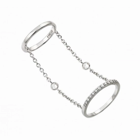 Silver 925 Rhodium Plated Small Round CZ Slave Wire Ring - STR01011