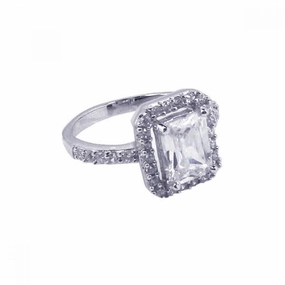 Silver 925 Rhodium Plated Square Center Cluster CZ Ring - STR00422
