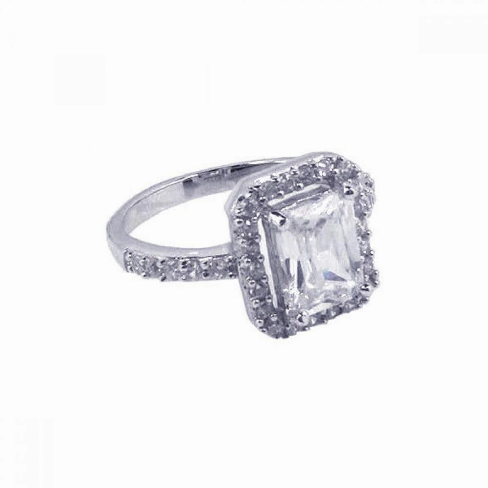 Silver 925 Rhodium Plated Square Center Cluster CZ Ring - STR00422