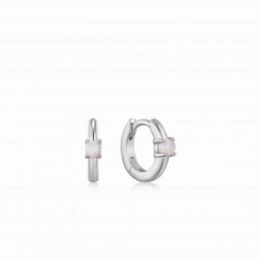 Silver Kyoto Opal Cabochon Huggie Hoop Earrings E035-15H