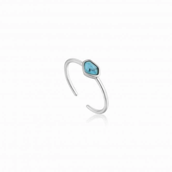 Silver Rhodium Plated Turquoise Adjustable Ring R014-01H