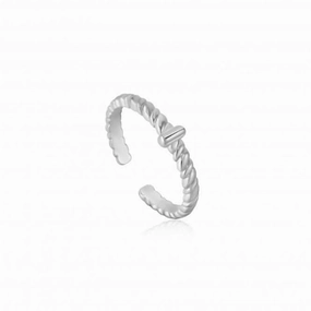 Silver Rope Twist Adjustable Ring R036-01H