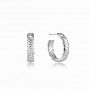 Silver Smooth Twist Hoop Stud Earrings E038-03H