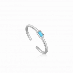 Silver Turquoise Band Adjustable Ring R033-01H