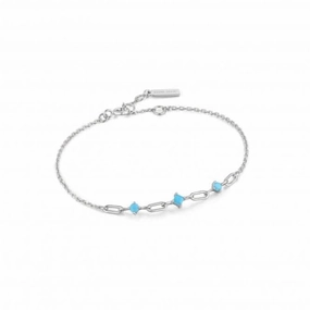 Silver Turquoise Link Bracelet B033-02H