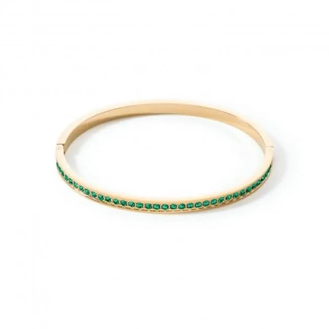 Stainless Steel Crystal Glass Dark Green Gold Bangle 0127/33-0549