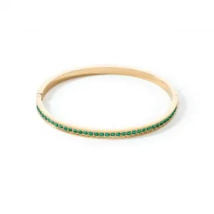 Stainless Steel Crystal Glass Dark Green Gold Bangle 0127/33-0549