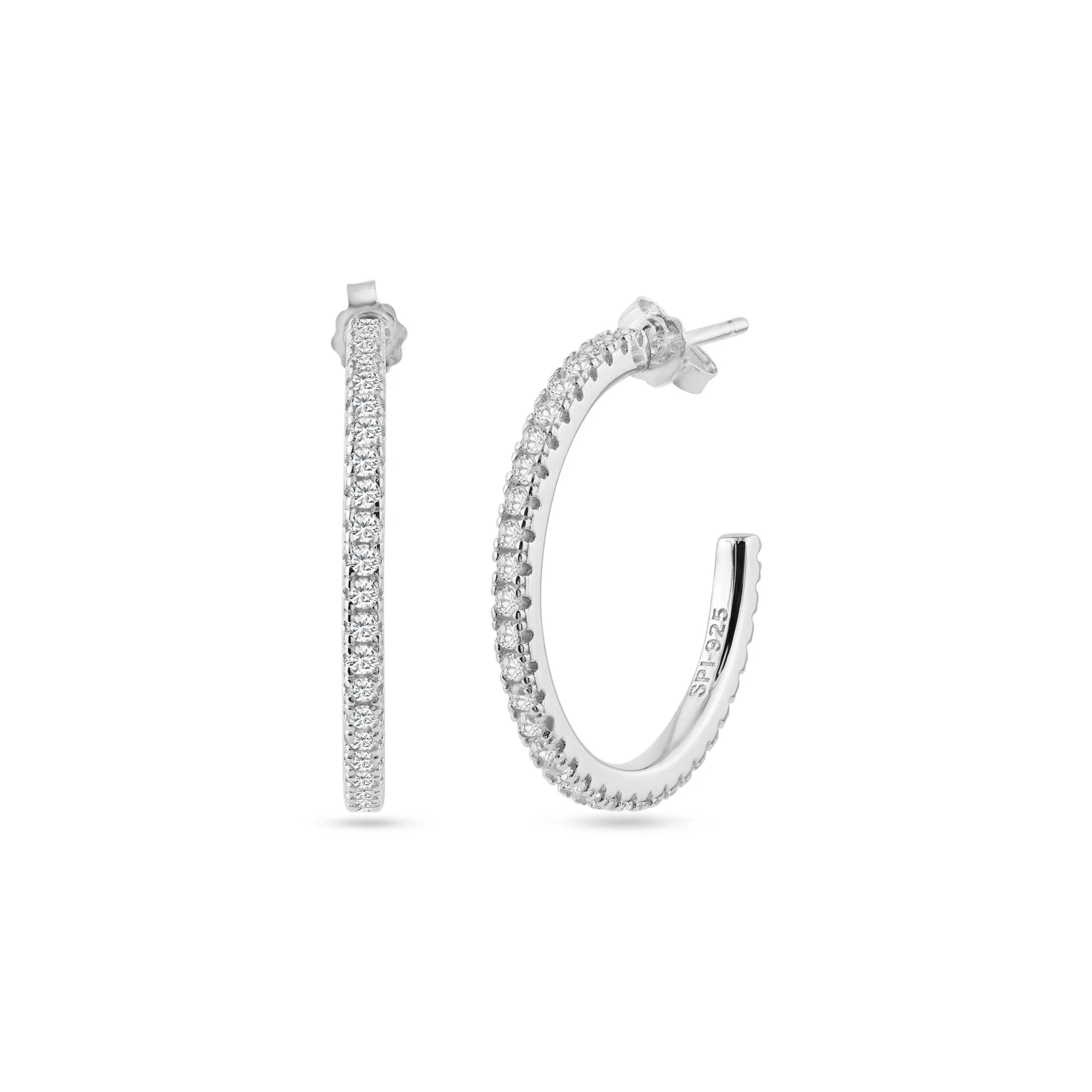STE01351 - Rhodium Plated Eternity Clear CZ Hoop Earring 24mm