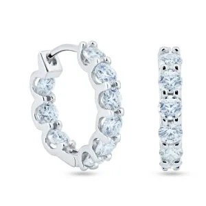 Sterling Rhodium Plated 925 Sterling Silver Moissanite Stone Hoop Earrings 17.5mm - MGME00007
