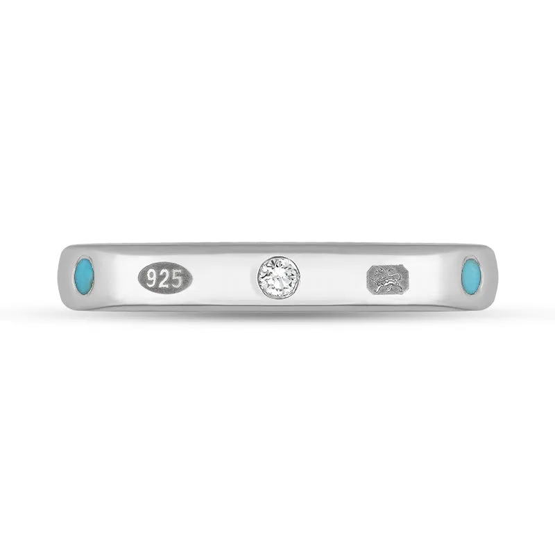 Sterling Silver 0.06ct Diamond Turquoise King's Coronation Hallmark 3mm Ring D