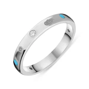 Sterling Silver 0.06ct Diamond Turquoise King's Coronation Hallmark 3mm Ring D