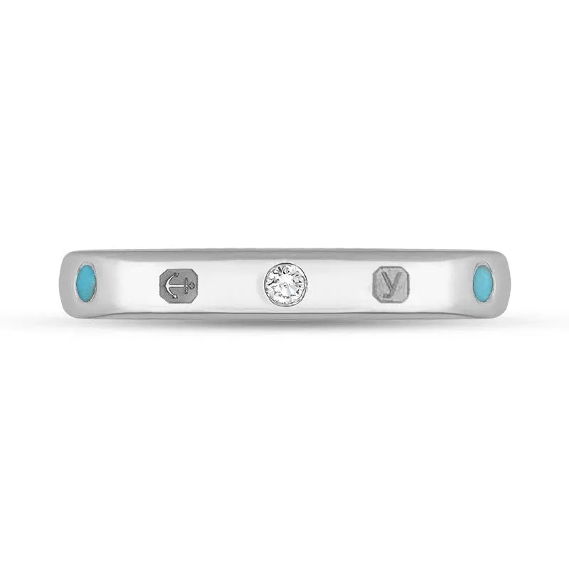 Sterling Silver 0.06ct Diamond Turquoise King's Coronation Hallmark 3mm Ring D