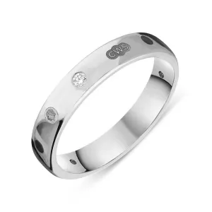 Sterling Silver 0.08ct Diamond Whitby Jet King's Coronation Hallmark 4mm Ring D