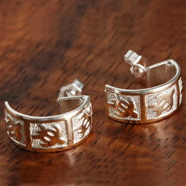 Sterling Silver 3 Honu (Hawaiian Turtle) Half Moon Earrings 8mm