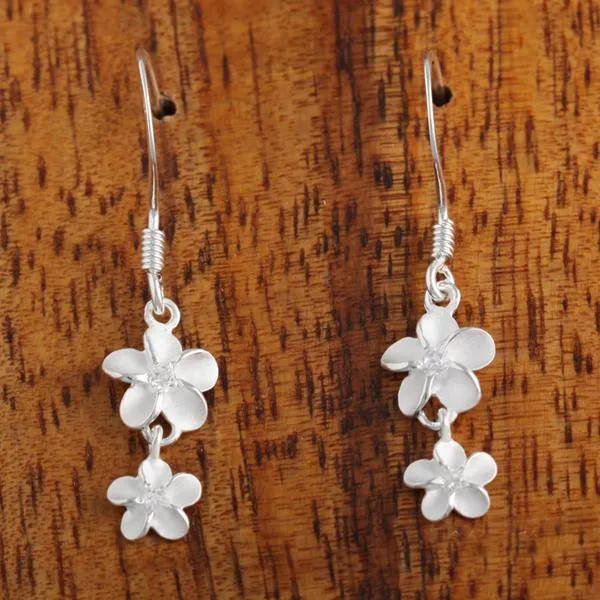 Sterling Silver 8-6mm Plumeria with CZ Hook Earrings