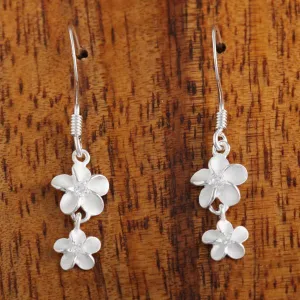 Sterling Silver 8-6mm Plumeria with CZ Hook Earrings